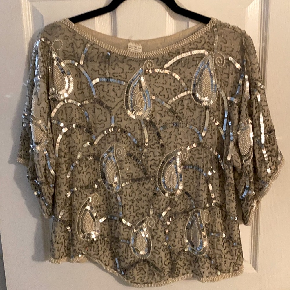 Ladies Vintage Silk Rayon Sequined Beaded Top